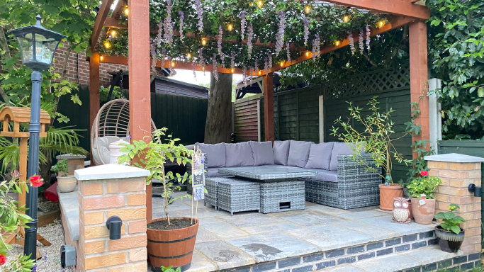 Natural Stone Patio With Pergola